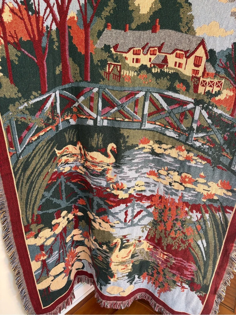 Vintage Goodwin Weavers Swan Lake Throw Blanket